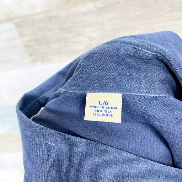 Tommy Bahama Silk Wool Sateen Shirt Blue Button Front Long Sleeve Mens Large - Picture 6 of 6